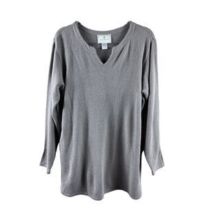 Vintage Express Tricot Knitted Split Neck Pullover Sweater Large Gray Warm Cozy